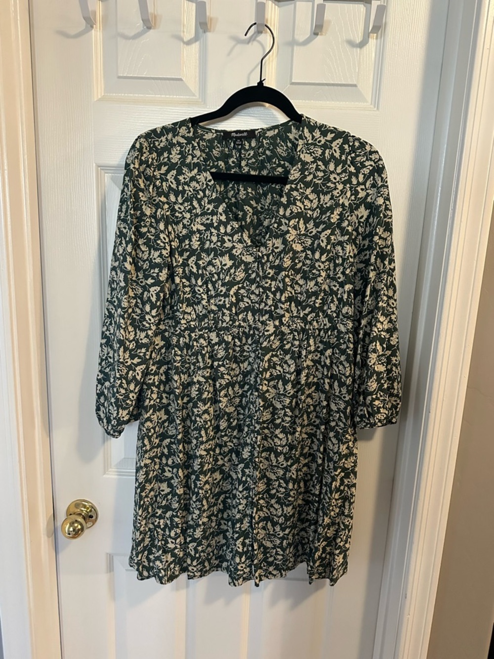 Madewell Green and White Floral Mini Dress